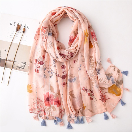 Spring and summer new floral pastoral style long pink gauze sunscreen shawl's discount tags