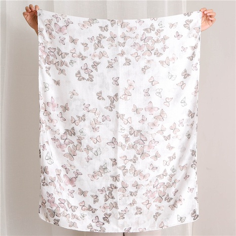 Export Order European and American Style Cotton and Linen Scarf 2019 Spring and Summer New Hot Silver Butterfly Printed Scarf Sunscreen Shawl's discount tags