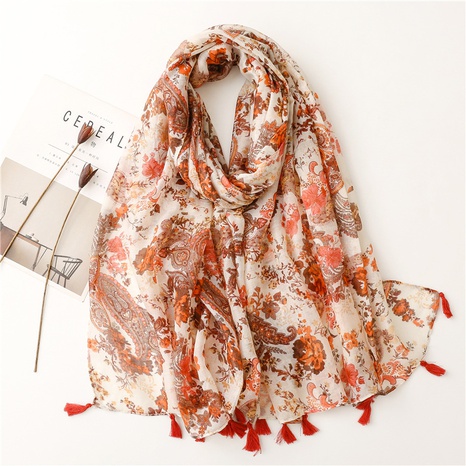 ethnic style yarn cashew flower fringed gauze scarf shawl's discount tags