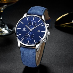 Simple casual fashion men's belt watch fake binocular business calendar quartz watch