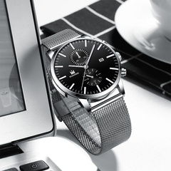 Business Herren Mesh Armbanduhr gefälschte Fernglas Mode Kalender Quarzuhr