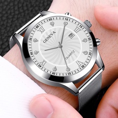 Korean personality rhinestone inlaid men's alloy mesh belt watch Roman numeral scale quartz watch