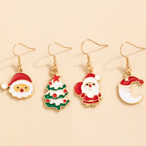 European and American Santa's ear hook asymmetric Christmas tree earrings's discount tags