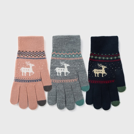 Autumn and winter warm wool velvet gloves cute knit gloves deer jacquard touch screen riding gloves's discount tags
