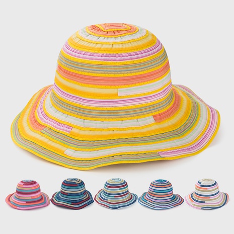 Rainbow striped linen mixed hat sunscreen sun hat wholesale's discount tags