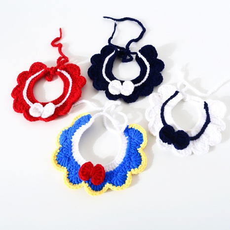 hand-knitted woolen dog bib adjustable bow knot pet knitted collar NHXNU508211's discount tags