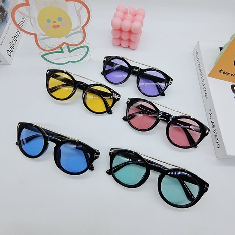Gafas de sol al aire libre de resina de moda en forma de T gafas de sol de protección UV de doble haz de marco redondo NHBA508260's discount tags