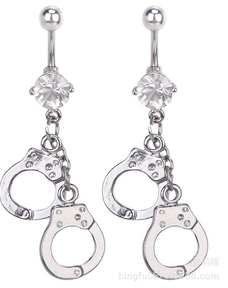 handcuffs Stainless steel titanium steel belly button ring umbilical nail's discount tags