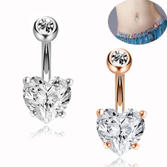 European and American double diamond four claw love zircon belly button ring