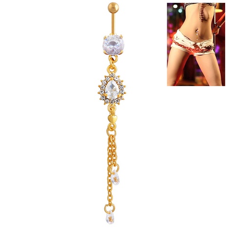 Korean gold-plated tassel water droplets zircon stainless steel belly button ring's discount tags