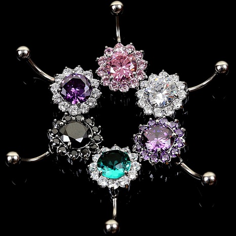 fashion titanium steel silver-plated AAA flower type multicolor zircon human body piercing jewelry NHLLU508305's discount tags