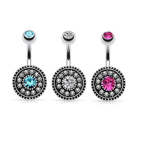 Disc diamond-set flower belly button ring belly button button two-color umbilical nail's discount tags