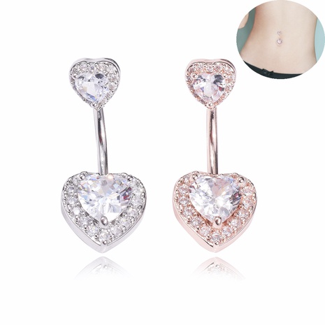 New style zircon heart belly button ring double peach heart belly button piercing jewelry's discount tags