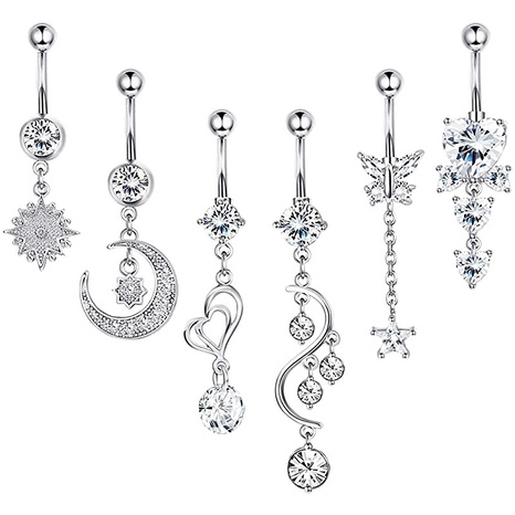 new 6-piece stainless steel zircon string belly button ring and umbilical nails wholesale's discount tags