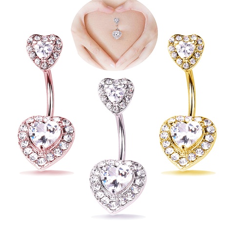 Europe and America new sexy double heart inlaid zircon belly button nail wholesale's discount tags