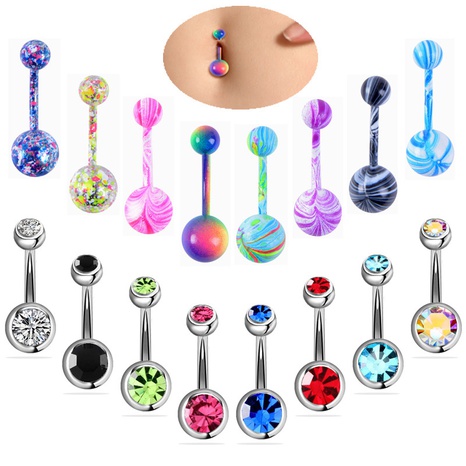 16 stainless steel double diamond belly button buckle paint spots color belly button nail set's discount tags
