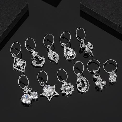 creative earrings micro-inlaid zircon nose ring nose clip stainless steel's discount tags