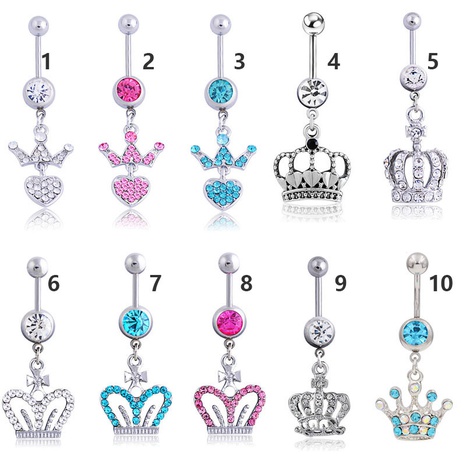 European and American diamond-studded crown belly button nail's discount tags