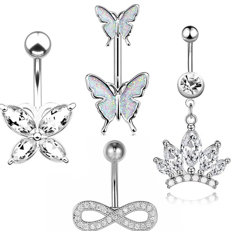 Stainless steel zircon belly button ring long butterfl nail umbilical's discount tags