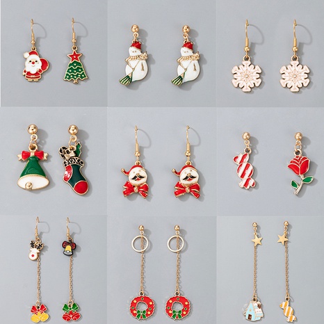 Christmas tree festive red and green style snowman elk candy Santa Claus earrings's discount tags