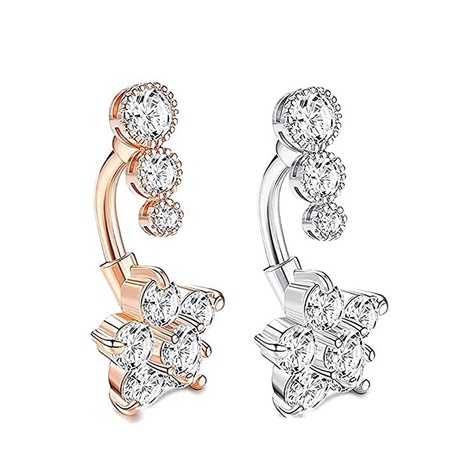Fashion Stainless Steel Jewelry New Flower Zircon Belly Button Ring's discount tags