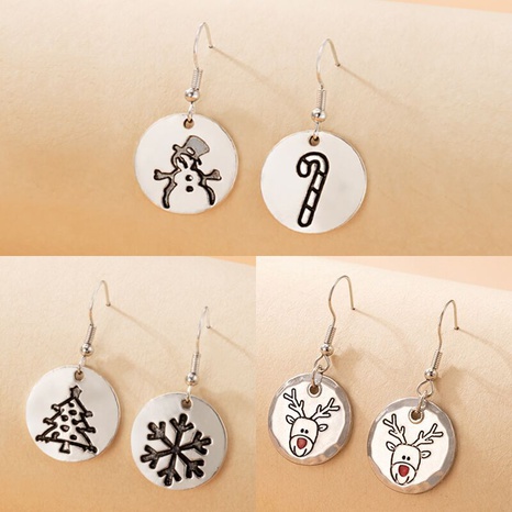 simple Christmas tree Elk silver ear hooks Snowman round earrings's discount tags