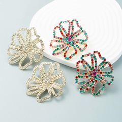 Fashion color rhinestone flower big flower earrings ear jewelry