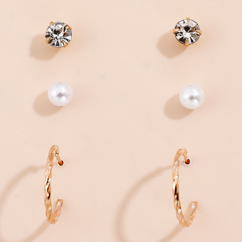 fashion geometric pearl inlaid rhinestone hoop earring set NHHUQ509028