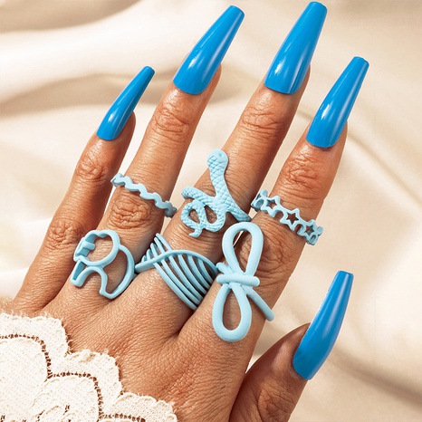 color spray paint snake ring six-piece star animal irregular ring set's discount tags