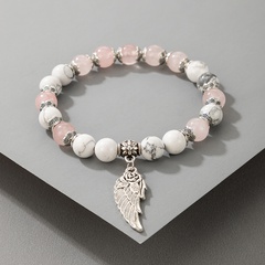 simple jewelry pink imitation pearl single layer beaded alloy feather bracelet