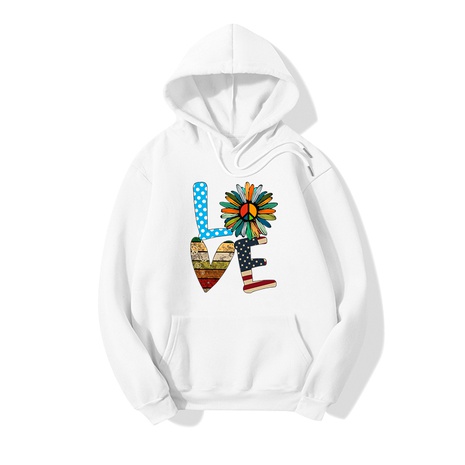 Hooded creative letter LOVE print long-sleeved fleece sweatshirt's discount tags