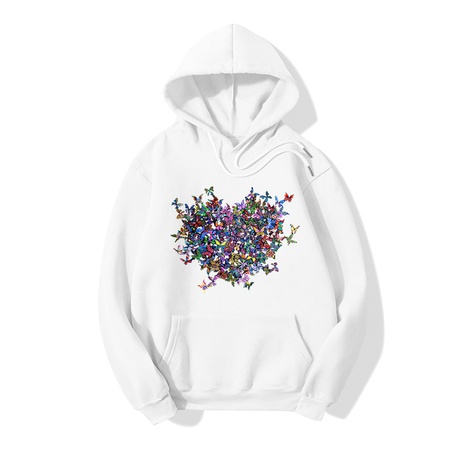 Hooded heart butterfly print long-sleeved fleece sweatshirt's discount tags
