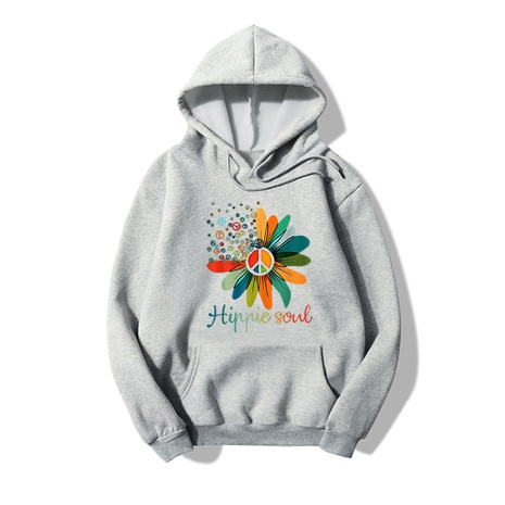 Hooded flower fashion print long-sleeved fleece sweatshirt's discount tags