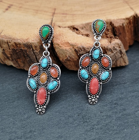 Fashion luxury red agate turquoise mixed color gemstone earrings wholesale's discount tags