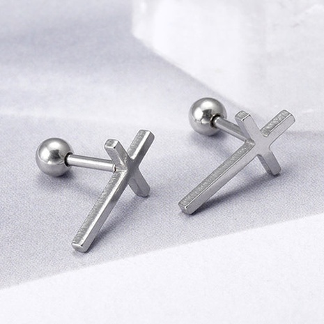 simple cross Titanium steel hypoallergenic earrings wholesale NHIQ570304's discount tags