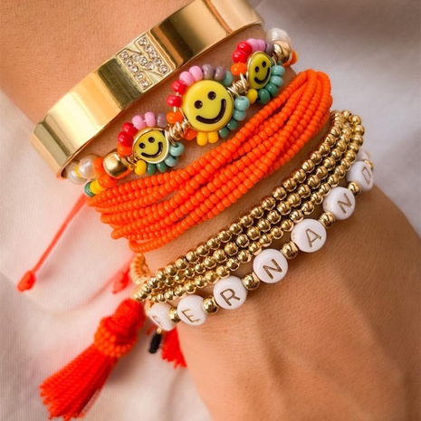 bracelet multicouche de perles de riz multicouches en perles d'or visage souriant de perles de bohème's discount tags