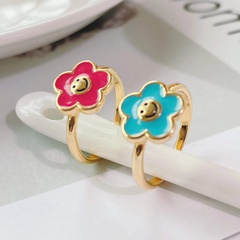 fashion trend flower ring 18k gold-plated oil drop smiley copper open ring
