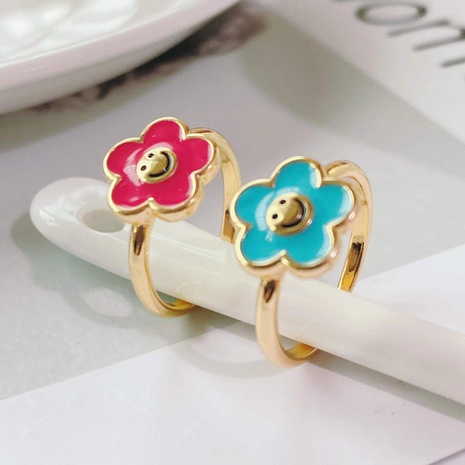 fashion trend flower ring 18k gold-plated oil drop smiley copper open ring's discount tags