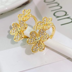 European and American fashion trend ring 18k gold plated with zircon four-leaf clover ring