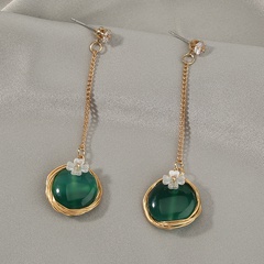 Fashion green natural stone pearl petal earrings retro alloy earrings