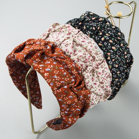 Korea new fashion small floral fabric pleated headband wide brim hair accessories's discount tags