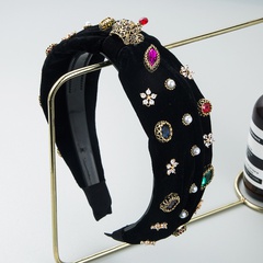 Fashion retro flannel fabric headband crown diamond-studded broad-rim pearl hair accessories