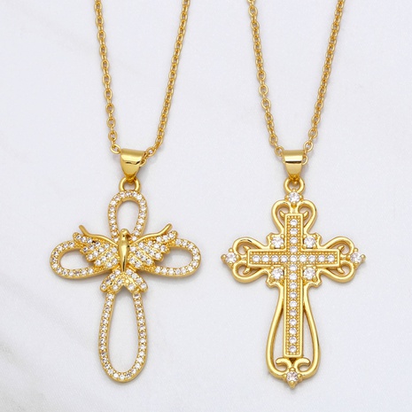 fashion copper inlaid zircon cross pendant design sense clavicle chain's discount tags