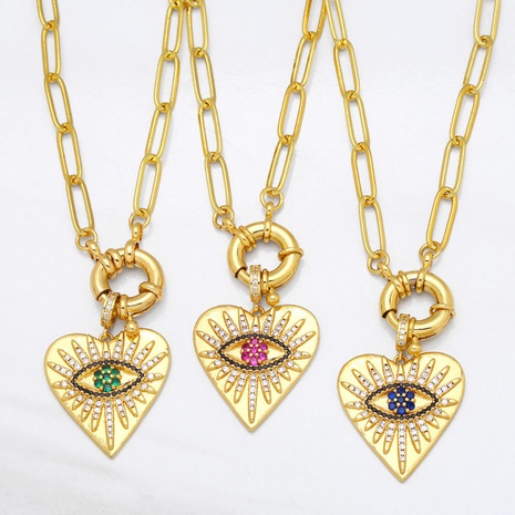 fashion copper inlaid zircon hip-hop simple heart-shaped demon eye pendant necklace's discount tags