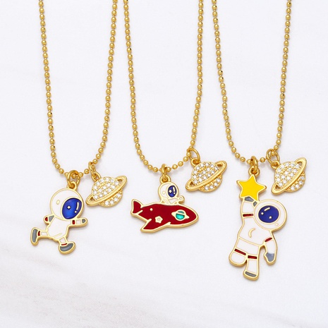 Fashion Inlaid Zircon Star Reaching Astronaut Simple Spaceman Hip Hop Necklace's discount tags