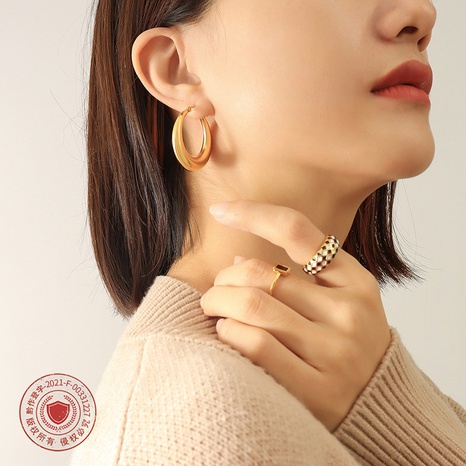 Fashion new U-shaped geometric titanium steel earrings wholesale's discount tags