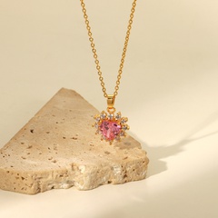 bijoux en acier inoxydable collier pendentif en zircone cubique en forme de coeur rose bijoux