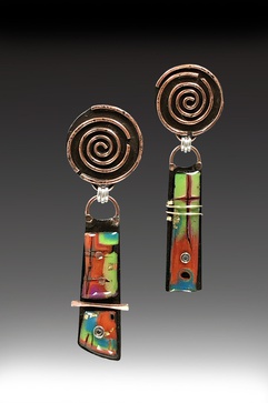 Retro creative spiral colored glass earrings Bohemian personalized earrings