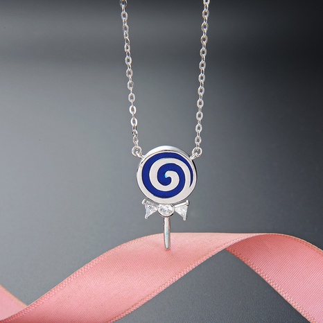 creative lollipop pendant s925 sterling silver zircon bowknot candy necklace NHDNF566984's discount tags