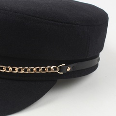 Primavera nueva moda sombrero de cadena de metal estilo coreano simple sombrero de copa plano casual negro